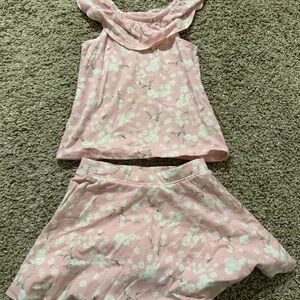 Pink Floral Ruffle Neck Tank and Skort Set